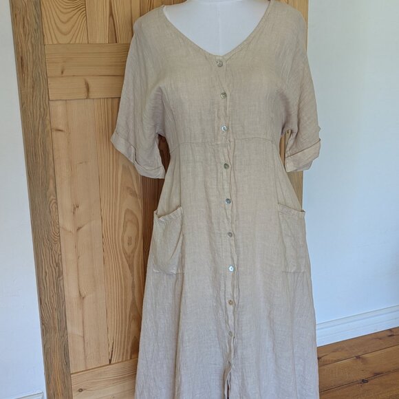 Pistache 100% Linen Dress - Picture 1 of 14